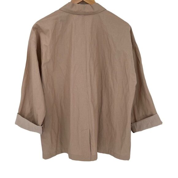 Eileen Fisher Bramble Boxy Crinkle Organic Cotton Steel Blazer Jacket Large Tan - Picture 12 of 15